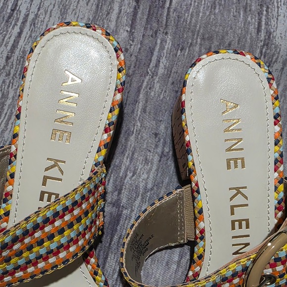 Anne Klein Beae Woven Wedge SandalsMulticolored Strappy Cork Heel Buckle 6 1/2 - Picture 5 of 14